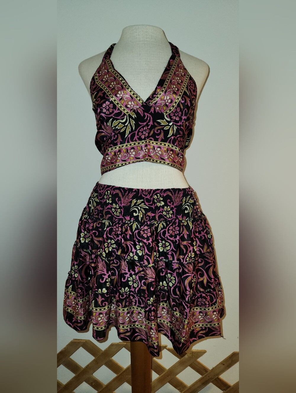 Rhea Black & Pink Floral Tiered Skirt - Women's Boho Summer Skirt